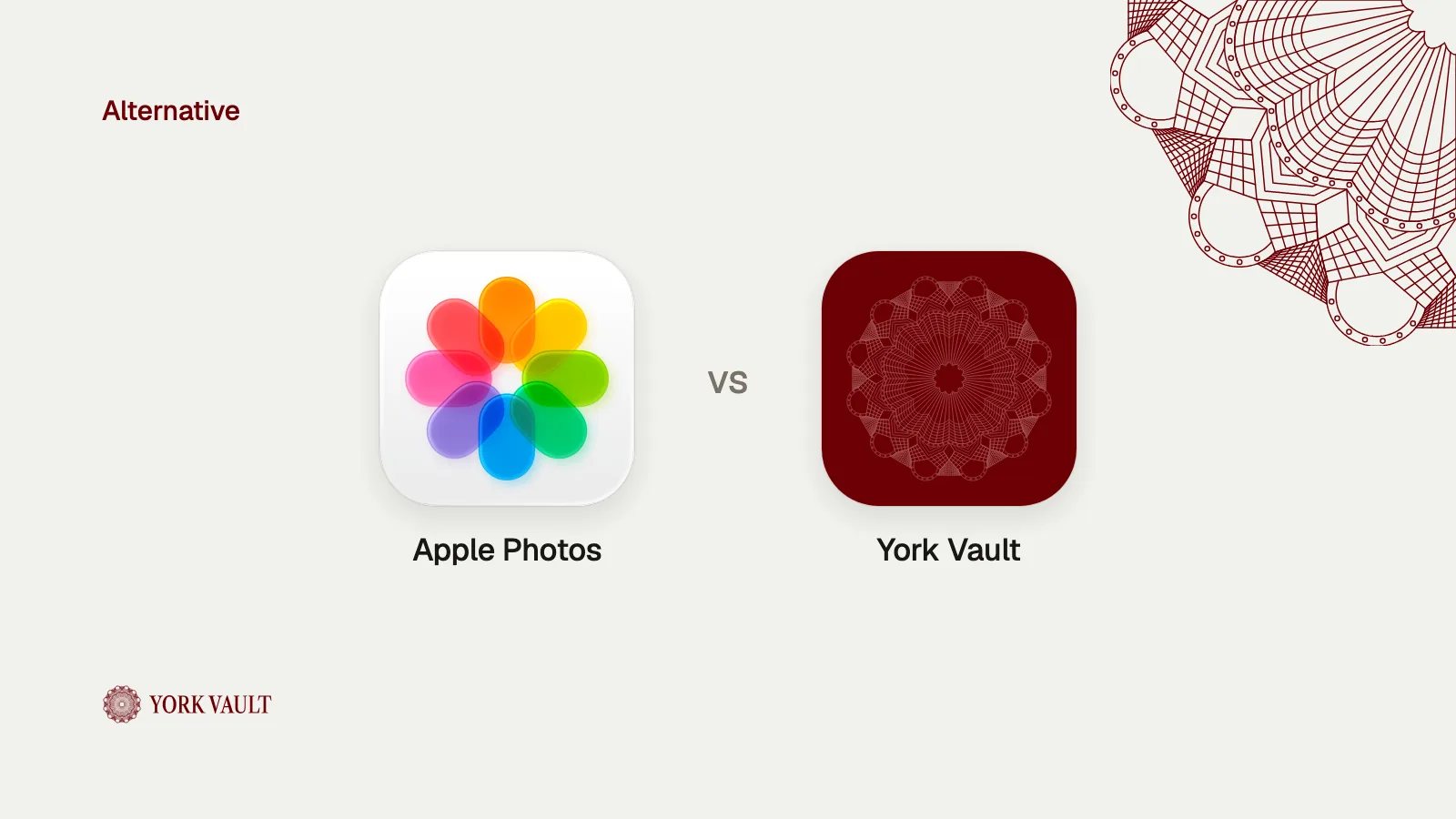 Apple Photos app icon next to the York Vault app icon
