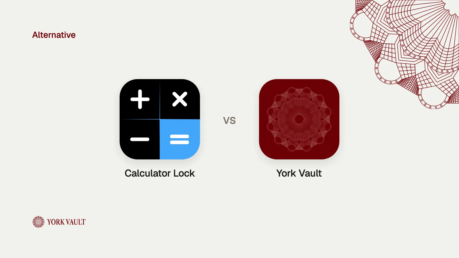 Calculator Lock app icon next to the York Vault app icon