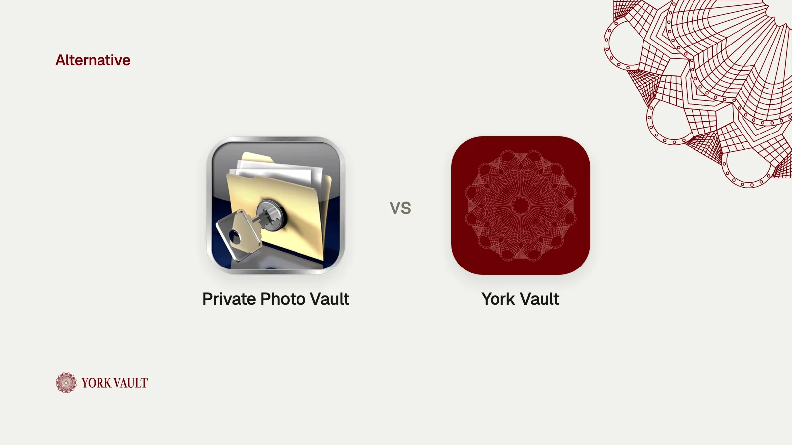 Private Photo Vault app icon next to the York Vault app icon