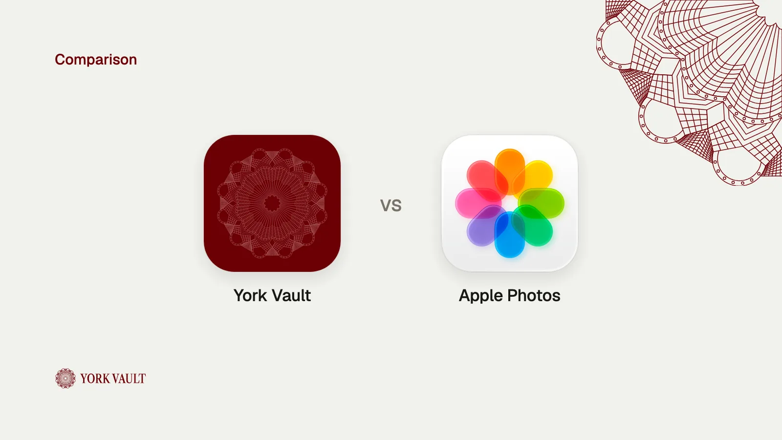 York Vault app icon next to the Apple Photos app icon