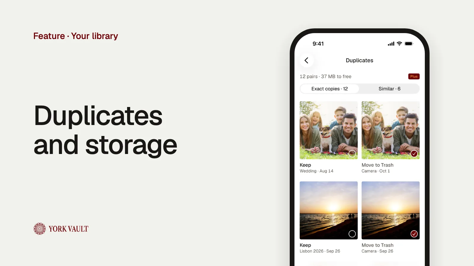 Duplicates and storage in York Vault on iPhone