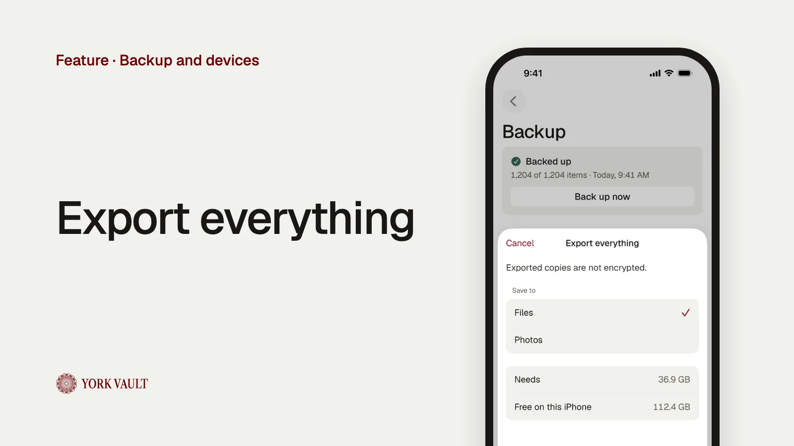 Export everything in York Vault on iPhone
