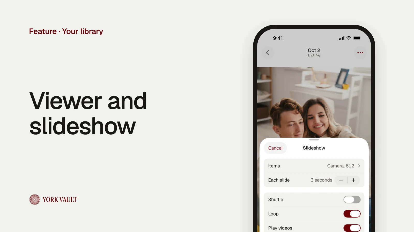Viewer and slideshow in York Vault on iPhone