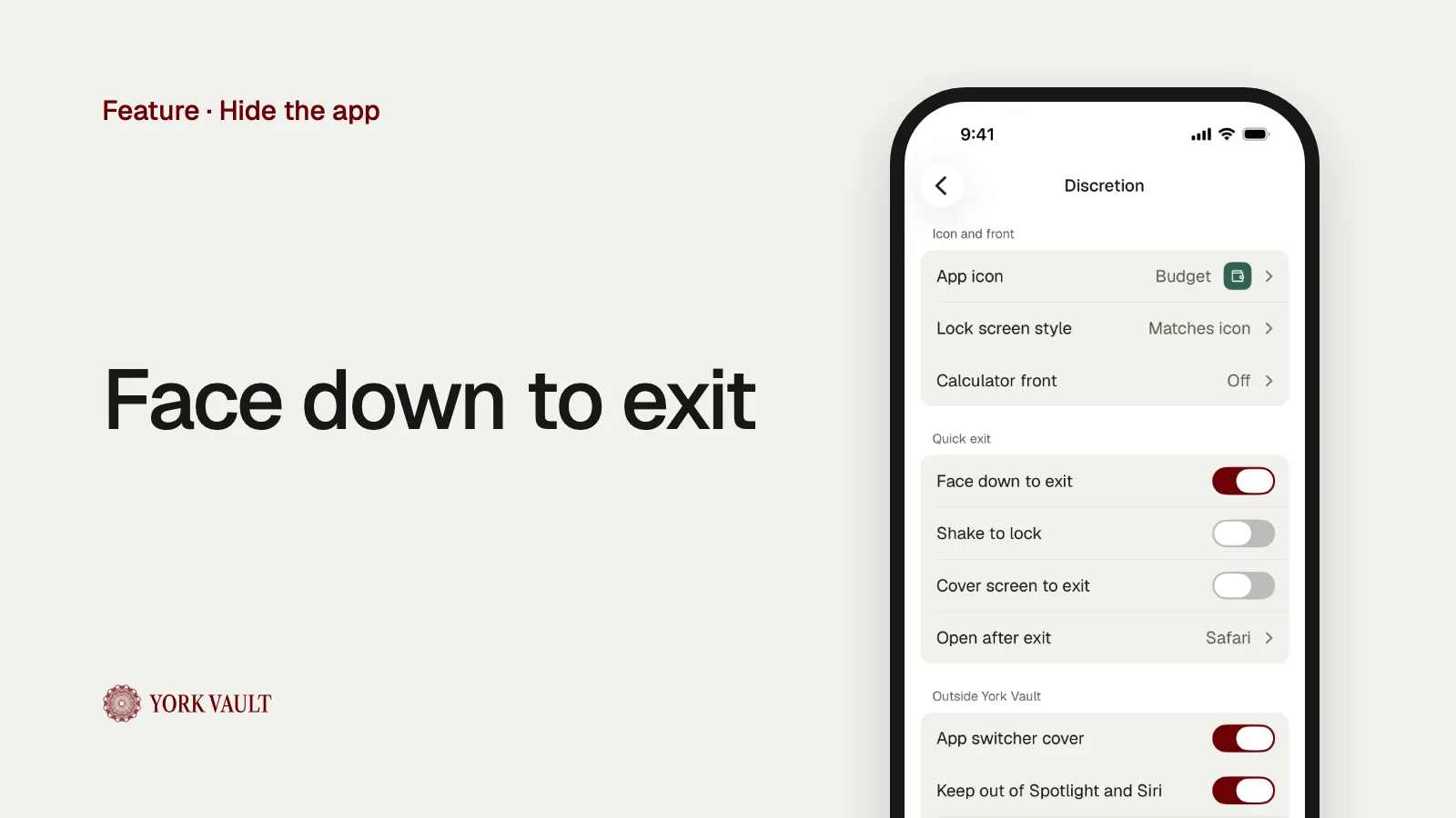 Face down to exit in York Vault on iPhone