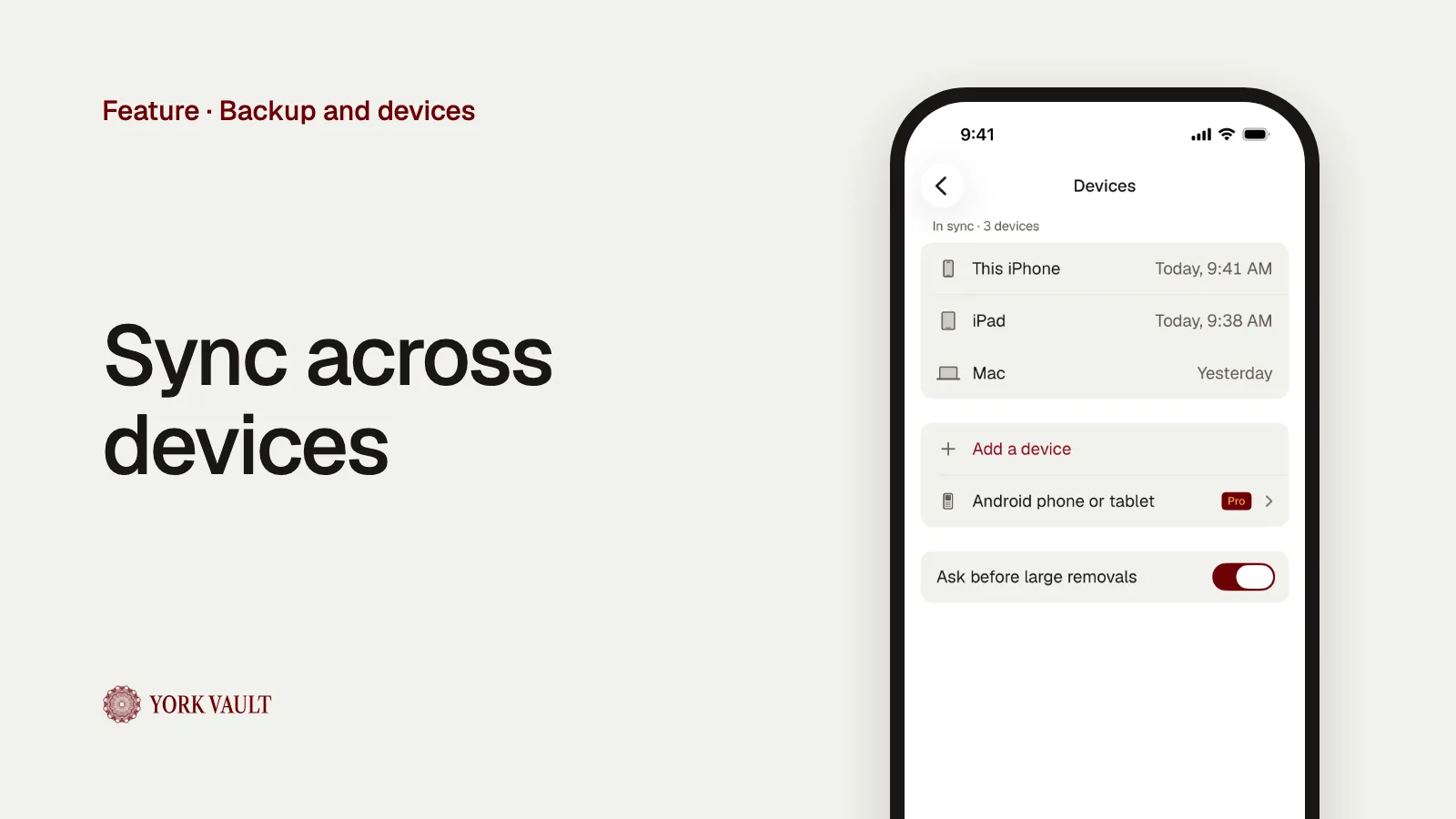 Sync across devices in York Vault on iPhone