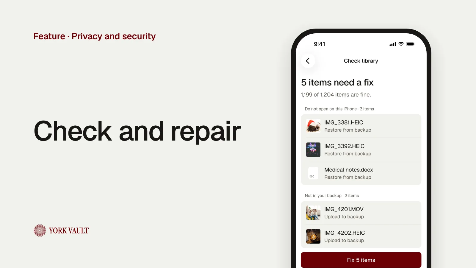 Check and repair in York Vault on iPhone