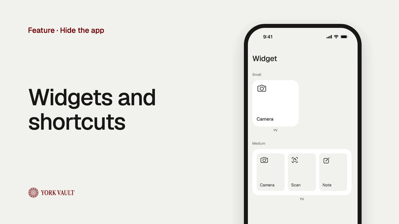 Widgets and shortcuts in York Vault on iPhone