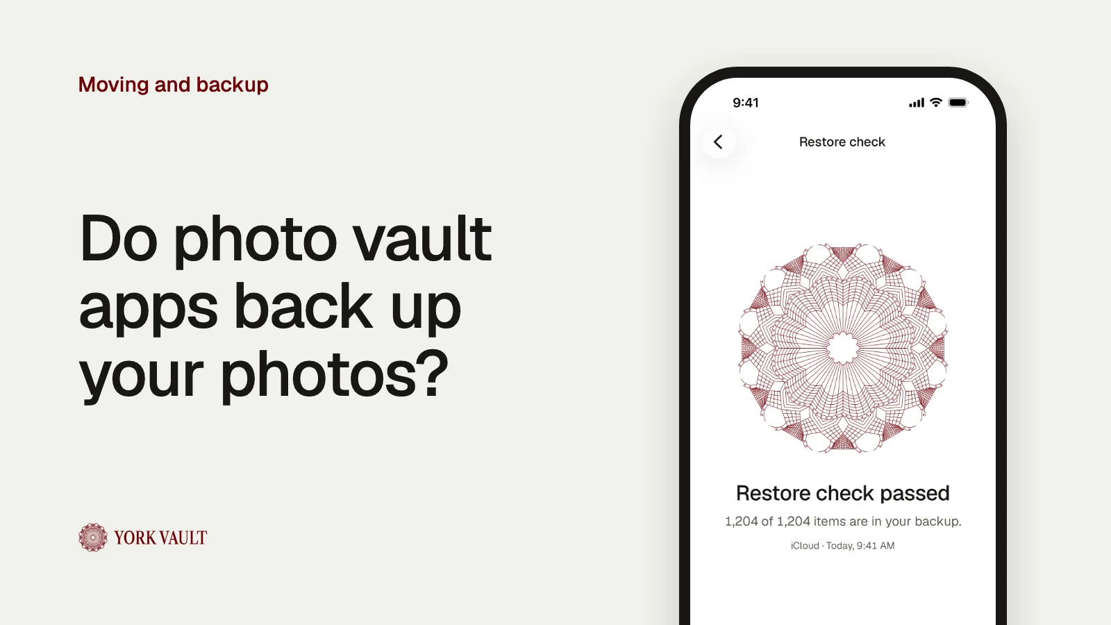 A passed restore check in York Vault on iPhone