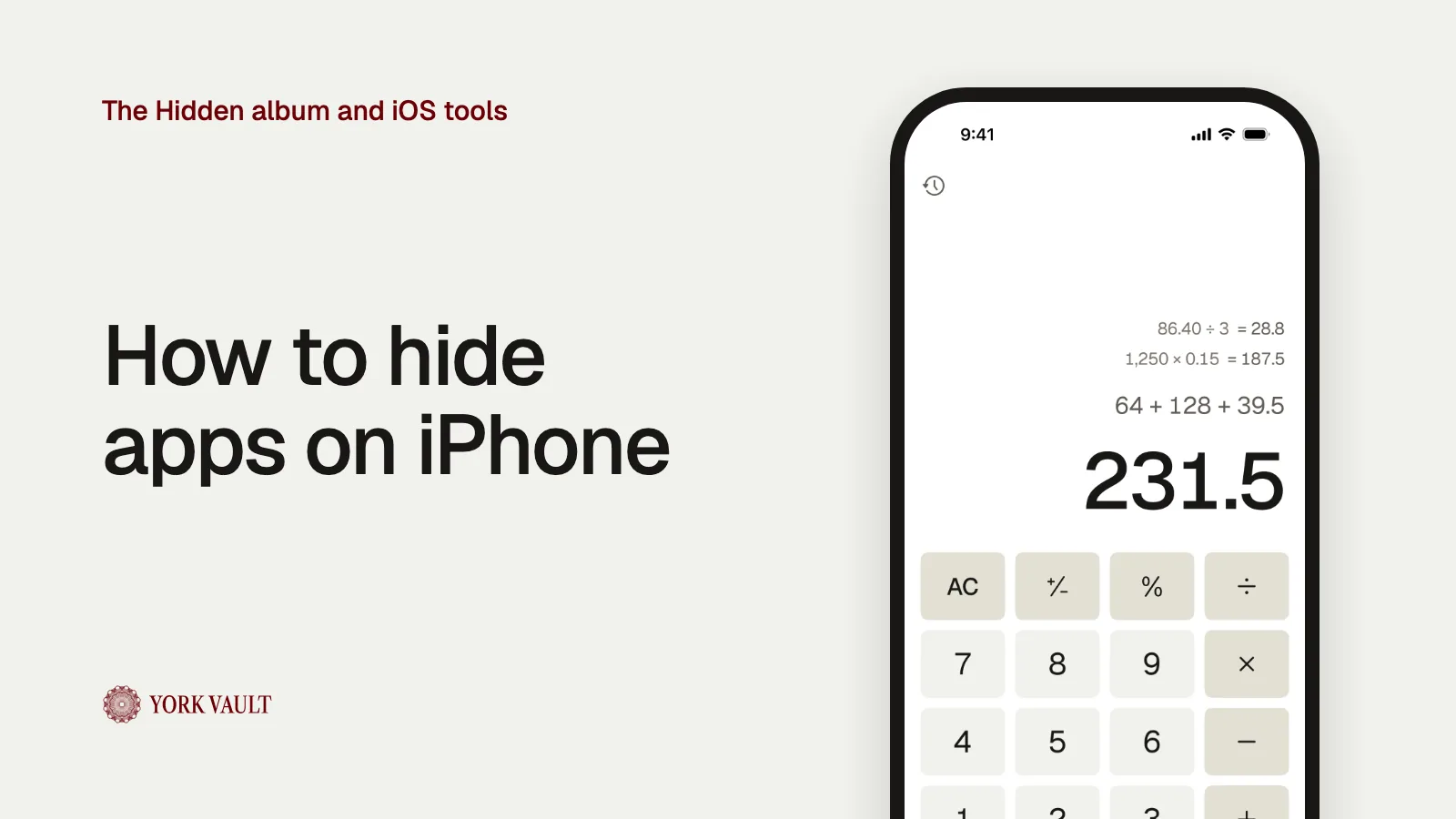 The calculator disguise in York Vault on iPhone