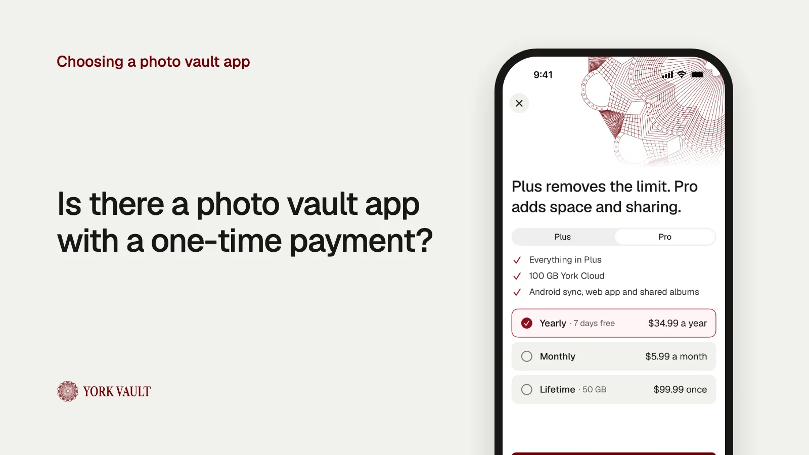 Plans and prices in York Vault on iPhone
