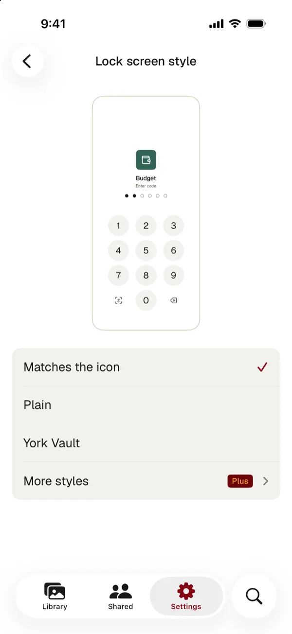 Lock screen style settings with Matches the icon selected