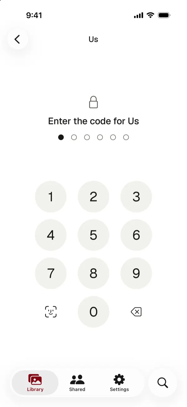 A code screen that asks for the code of one album, with a keypad