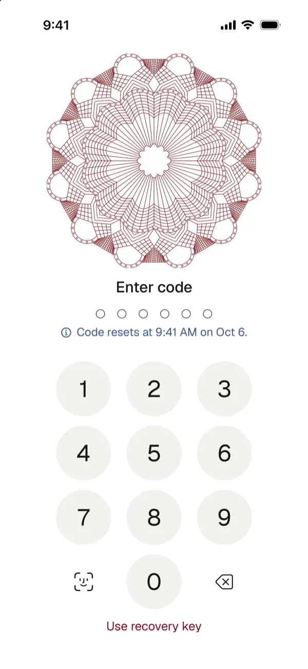 The code screen during a 72-hour reset, saying the code resets at 9:41 AM on Oct 6