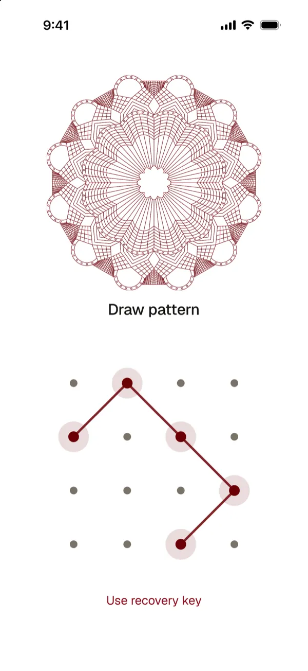 The pattern lock with a pattern drawn on a grid of dots