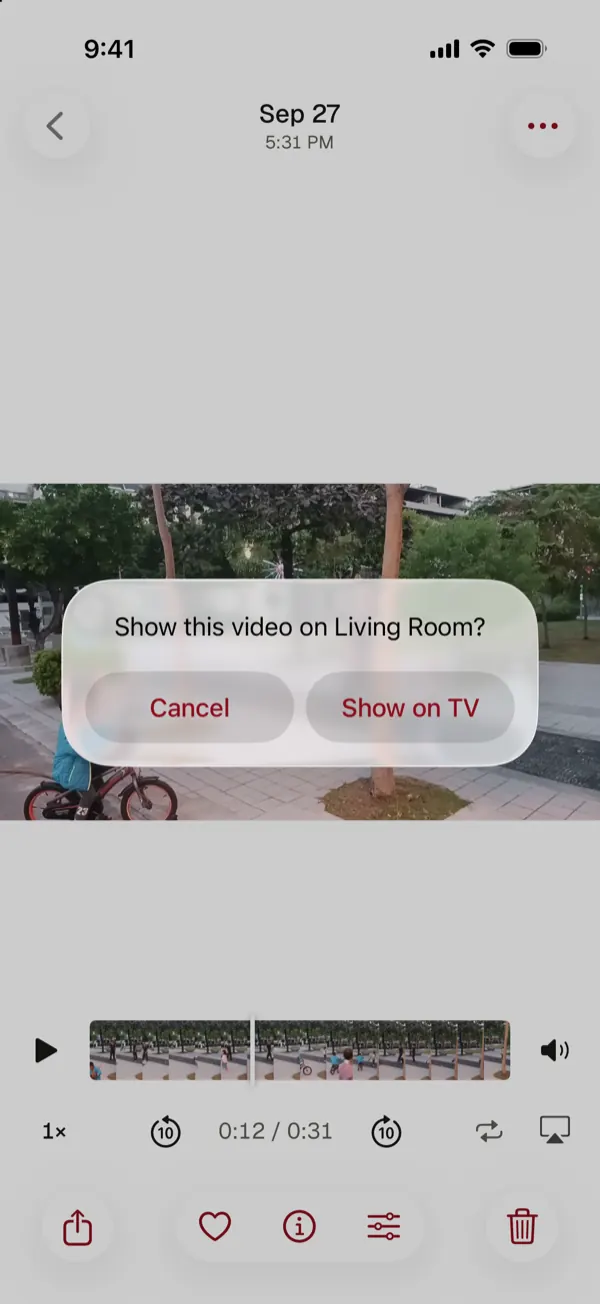A prompt asking to show this video on the living room TV