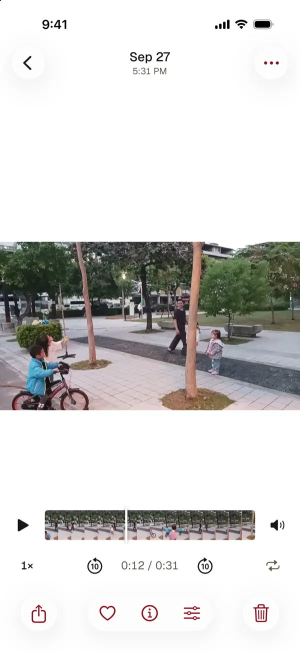 A video playing in the York Vault viewer with a timeline, speed control and skip buttons